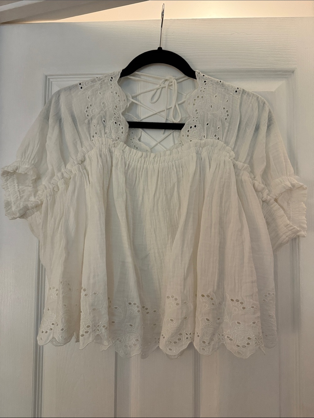 Free People Women's White Eyelet Peasant Top